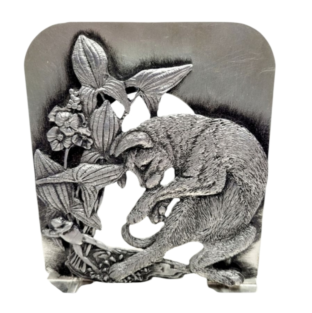Vintage Bookends Cat Playing With  A Leaping Frog